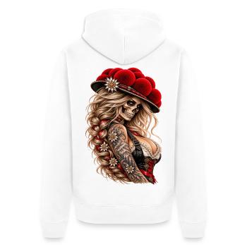 Wild Skull Queen – Schwarzwald Rebellin - Unisex Premium Bio Zip Hoodie - Weiß - Hinten - Thijin (182cm)