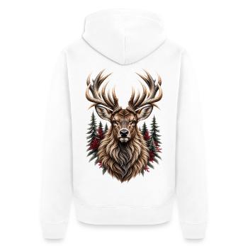 Black Forest Stag – Wilder Hirsch - Unisex Premium Bio Zip Hoodie - Weiß - Hinten - Thijin (182cm)