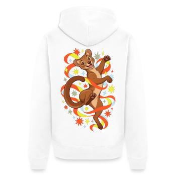 Fossa mit bunten Bändern und Farbfunken - Unisex Premium Bio Zip Hoodie - Weiß - Hinten - Thijin (182cm)