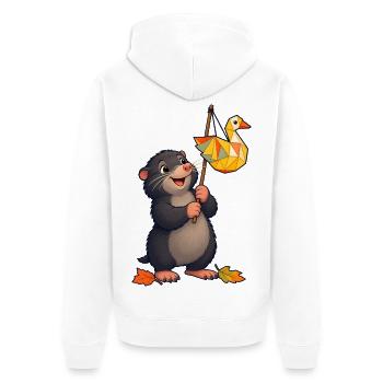 Maulwurf mit fröhlichem Gänse-Lampion - Unisex Premium Bio Zip Hoodie - Weiß - Hinten - Thijin (182cm)