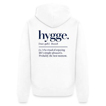 hygge - Definition - Dänemark - Denmark - Unisex Premium Bio Zip Hoodie - Weiß - Hinten - Thijin (182cm)