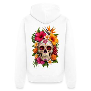 Halloween Sugar Skull Sugarskull  - Unisex Premium Bio Zip Hoodie - Weiß - Hinten - Thijin (182cm)