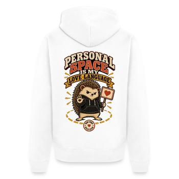 RobVibe Wild Club – Igel im persönlichen Raum - Unisex Premium Bio Zip Hoodie - Weiß - Hinten - Thijin (182cm)
