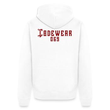 Codewear 069 Frankfurt - Unisex Premium Bio Zip Hoodie - Weiß - Hinten - Thijin (182cm)