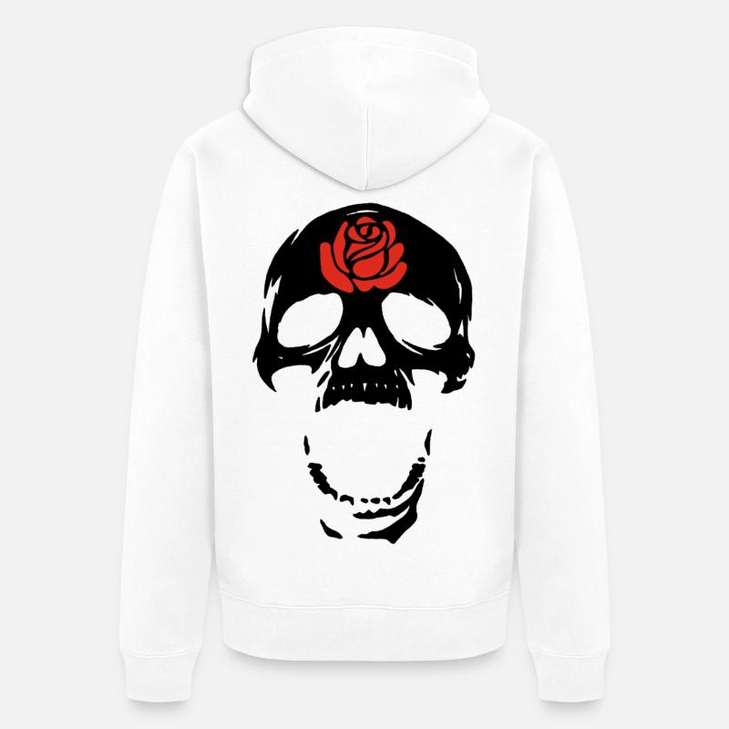 Le crâne noir et la rose - Veste à capuche bio Premium Unisexe - blanc