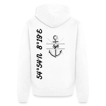 Koordinaten Motiv Sylt - Unisex Premium Bio Zip Hoodie - Weiß - Hinten - Thijin (182cm)