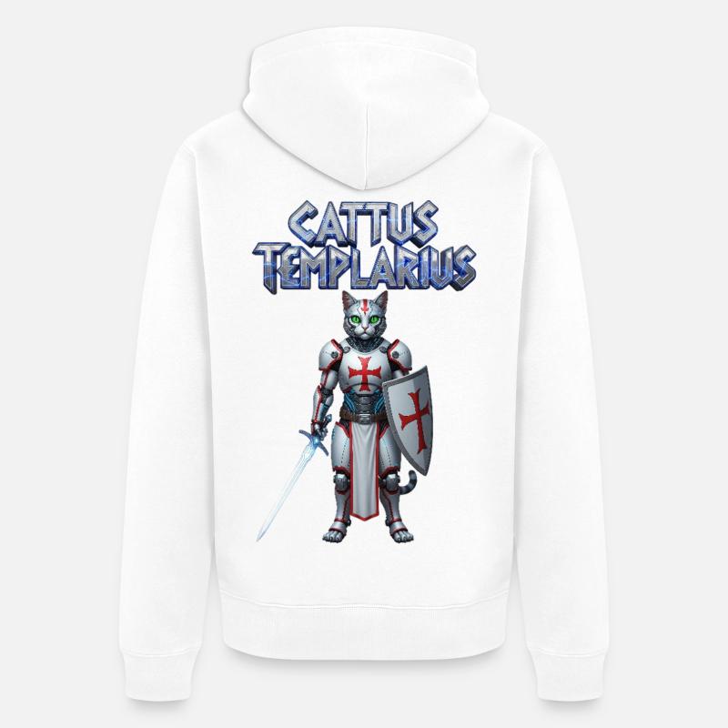 Cattus Templarius Chat Chevalier - Veste à capuche bio Premium Unisexe - blanc
