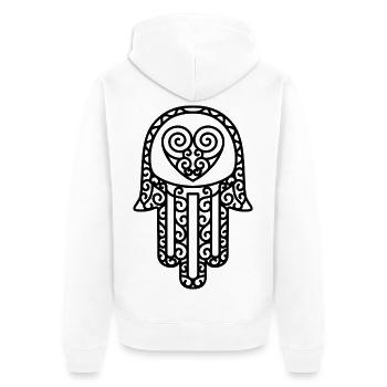 Hamsa – Hand of Fatima: Protection & Happiness - Unisex Premium Organic Zip Hoodie - white - Back - Thijin (182cm)