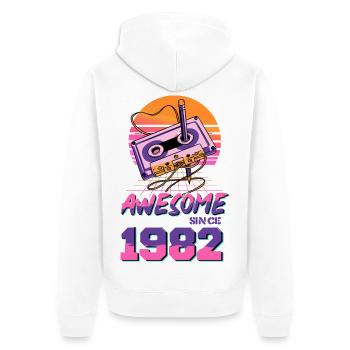 Retro Cassette 1982 Neon Design - Unisex Premium Organic Zip Hoodie - white - Back - Thijin (182cm)