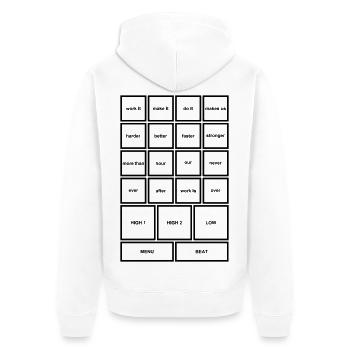 Work It – Motivation, Power & Fortschritt - Unisex Premium Bio Zip Hoodie - Weiß - Hinten - Thijin (182cm)