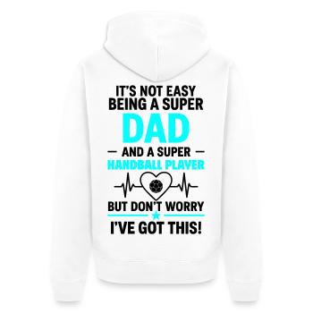 Herz + Handball – Super Papa Handballspieler - Unisex Premium Bio Zip Hoodie - Weiß - Hinten - Thijin (182cm)