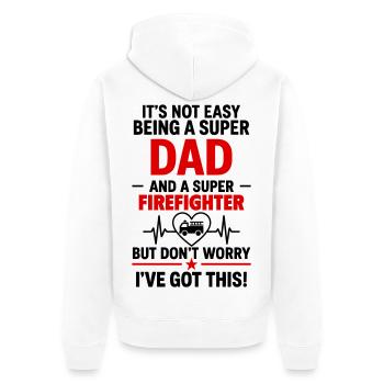 Heart + Firefighter – Super Firefighter Dad - Unisex Premium Organic Zip Hoodie - white - Back - Thijin (182cm)
