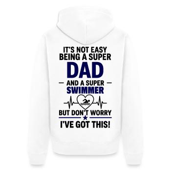 Herz + Schwimmen – Super Papa Schwimmer - Unisex Premium Bio Zip Hoodie - Weiß - Hinten - Thijin (182cm)