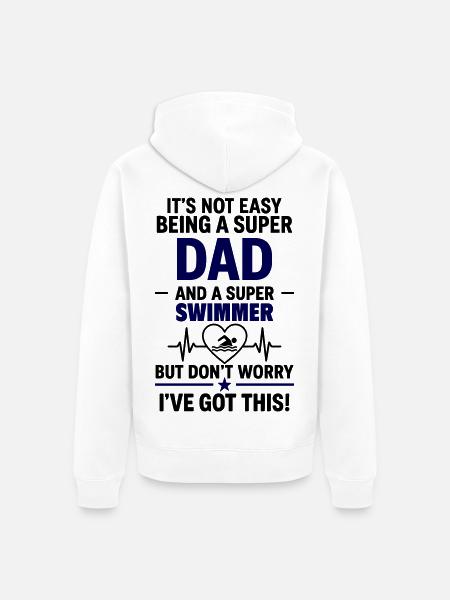 Heart + Swimming – Super Dad Swimmer - Unisex Premium Organic Zip Hoodie - white