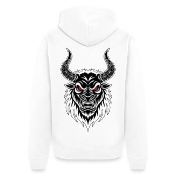 Fighting Bull Totem Hörner Verzierte rote Augen - Unisex Premium Bio Zip Hoodie - Weiß - Hinten - Thijin (182cm)