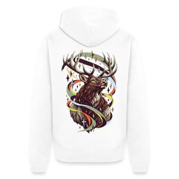 Elch mit Jade-Polarlichtfunken - Unisex Premium Bio Zip Hoodie - Weiß - Hinten - Thijin (182cm)