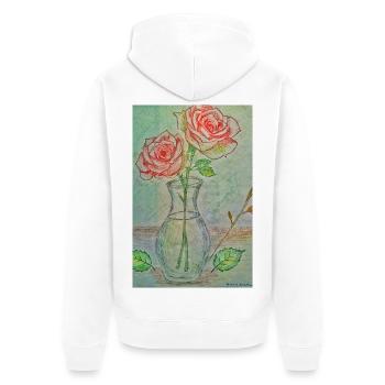 Zwei rote Rosen in einer Vase - Unisex Premium Bio Zip Hoodie - Weiß - Hinten - Thijin (182cm)