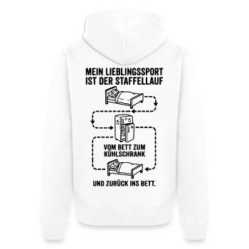 Bett und Kühlschrank Staffellauf - Unisex Premium Bio Zip Hoodie - Weiß - Hinten - Thijin (182cm)