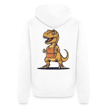 Humorvoller Dinosaurier mit Schürze - Unisex Premium Bio Zip Hoodie - Weiß - Hinten - Thijin (182cm)