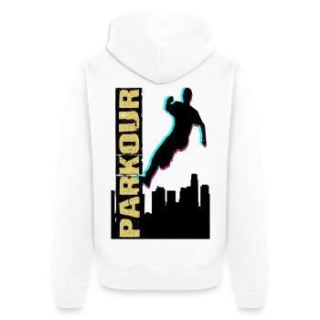 Parkour - Unisex Premium Bio Zip Hoodie - Weiß - Hinten - Thijin (182cm)