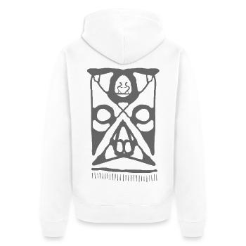 Abstract Tribal Maori Pattern Print - Unisex Premium Organic Zip Hoodie - white - Back - Thijin (182cm)