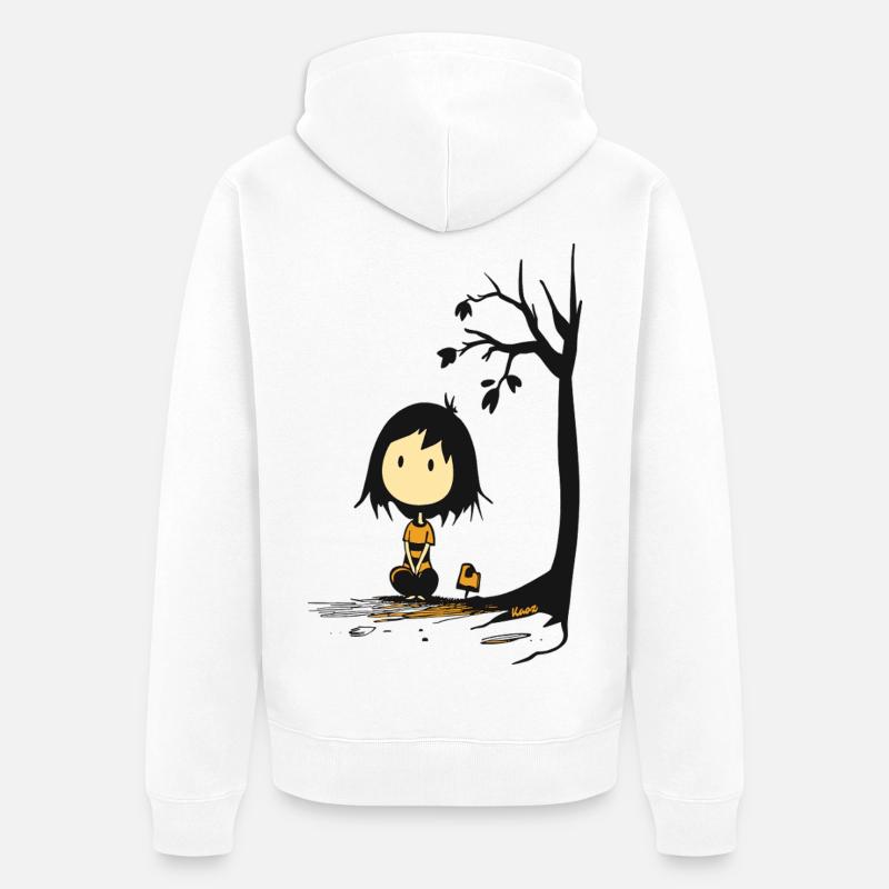 Wunderliches Mädchen unter sternenlosem Baum - Unisex Premium Bio Zip Hoodie - Weiß