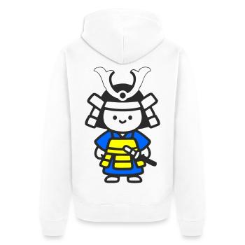 Kawaii Samurai Child in Yellow Blue - Unisex Premium Organic Zip Hoodie - white - Back - Thijin (182cm)