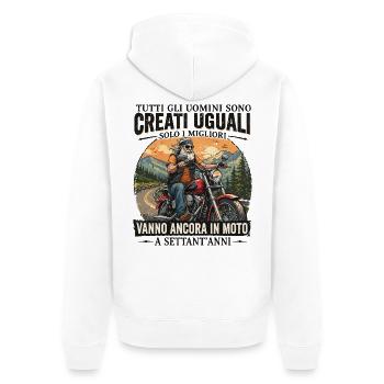 Motorrad Legende – Mit 70 Jahren noch im Sattel - Unisex Premium Bio Zip Hoodie - Weiß - Hinten - Thijin (182cm)