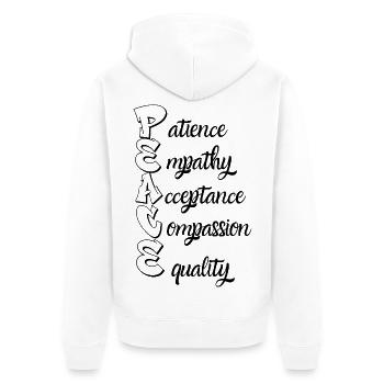 Aesthetic Peace Streetwear - Mindset & Positivity - Unisex Premium Bio Zip Hoodie - Weiß - Hinten - Thijin (182cm)