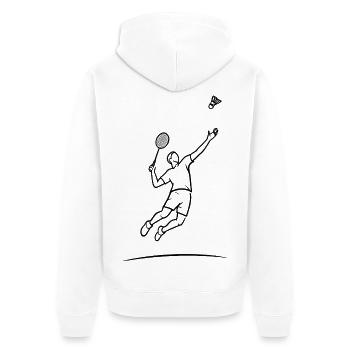 Badminton-Sprungheld - Unisex Premium Bio Zip Hoodie - Weiß - Hinten - Thijin (182cm)