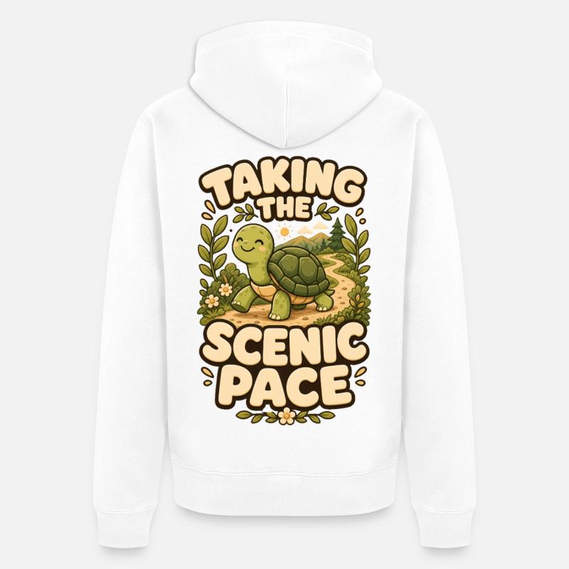 Taking The Scenic Pace Schildkröte - Unisex Premium Bio Zip Hoodie - Weiß
