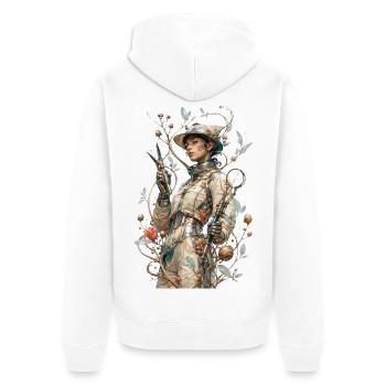 Steampunk-Blumenastronaut - Unisex Premium Bio Zip Hoodie - Weiß - Hinten - Thijin (182cm)