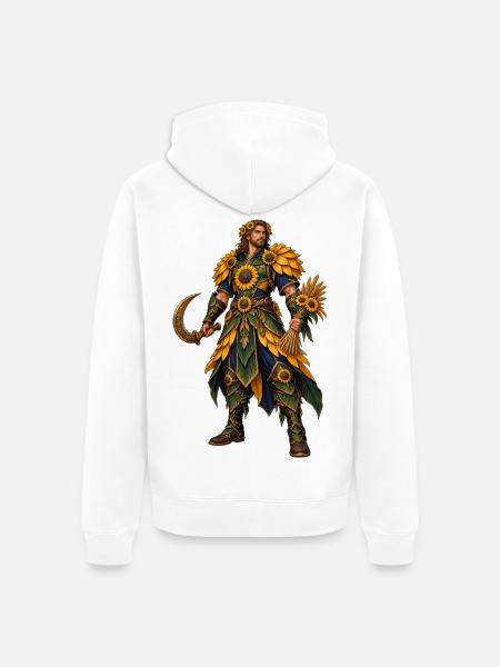 Sonnenkrieger mit Sonnenblumenrüstung - Unisex Premium Bio Zip Hoodie - Weiß