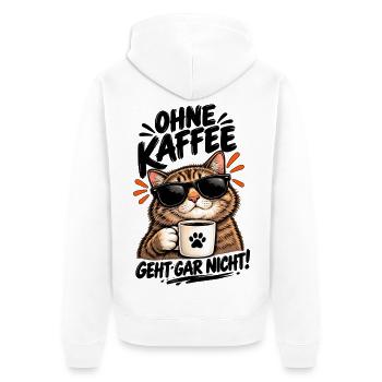 Katzencool Kaffee mit Sonnenbrille - Unisex Premium Bio Zip Hoodie - Weiß - Hinten - Thijin (182cm)