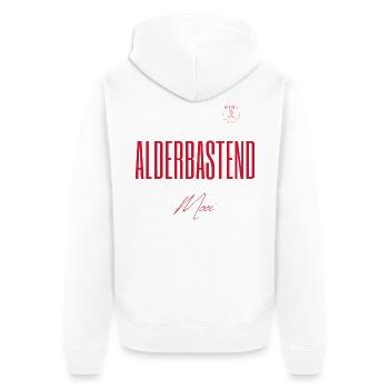 Alderbastend schön – Twente- und Sallands-Dialekt - Unisex Premium Bio Zip Hoodie - Weiß - Hinten - Thijin (182cm)