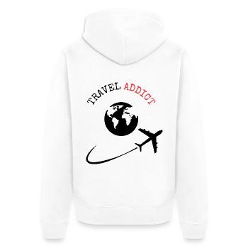 Reisesüchtiger - Unisex Premium Bio Zip Hoodie - Weiß - Hinten - Thijin (182cm)