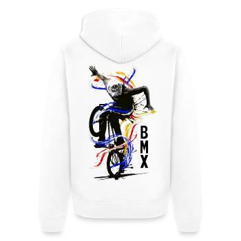 Vélo BMX | Roue BMX | Idée cadeau BMX - Veste à capuche bio Premium Unisexe - blanc - Dos - Thijin (182cm)