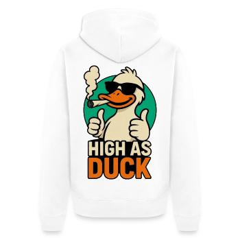 High As Duck Shirt – Funny Stoner Duck - Unisex Premium Organic Zip Hoodie - white - Back - Thijin (182cm)