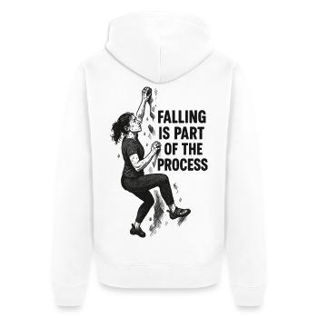 Bouldern Frau: Falling Is Part of the Process - Unisex Premium Bio Zip Hoodie - Weiß - Hinten - Thijin (182cm)