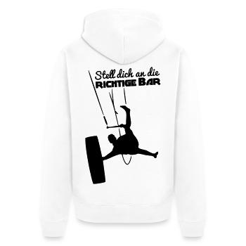 Stell dich an die richtige Bar - Unisex Premium Bio Zip Hoodie - Weiß - Hinten - Thijin (182cm)