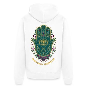 Spiritualité Géométrie Sacrée Protégée Spirituellement - Veste à capuche bio Premium Unisexe - blanc - Dos - Thijin (182cm)
