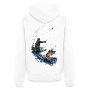 Fisherman in Action: Watercolor Salmon - Unisex Premium Organic Zip Hoodie - white - Back - Thijin (182cm)