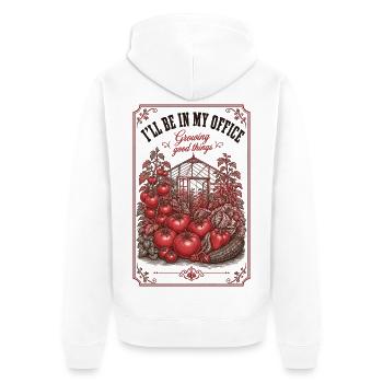 Je serai dans mon bureau à cultiver de bonnes choses en jardinant - Veste à capuche bio Premium Unisexe - blanc - Dos - Thijin (182cm)