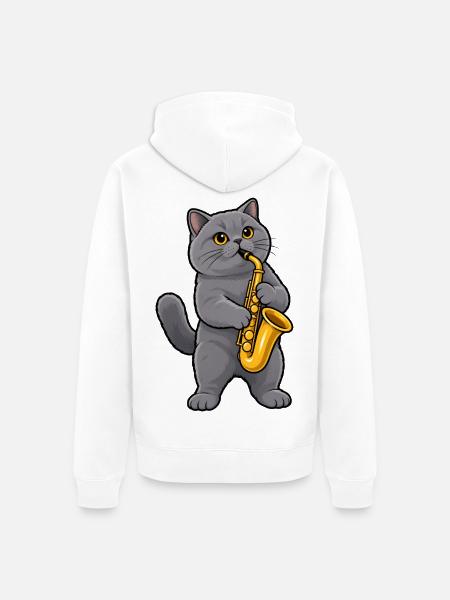 Britisch Kurzhaar mit Saxophon - Unisex Premium Bio Zip Hoodie - Weiß