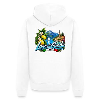 Lago di Garda – Italien, See & Dolce Vita - Unisex Premium Bio Zip Hoodie - Weiß - Hinten - Thijin (182cm)