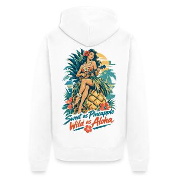 Hula Girl & Ananas – Sweet & Wild Hawaii - Unisex Premium Bio Zip Hoodie - Weiß - Hinten - Thijin (182cm)