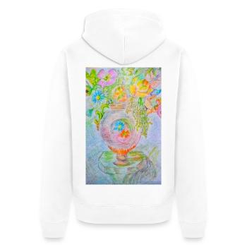 Runde Vase mit verschiedenen Blumen - Unisex Premium Bio Zip Hoodie - Weiß - Hinten - Thijin (182cm)
