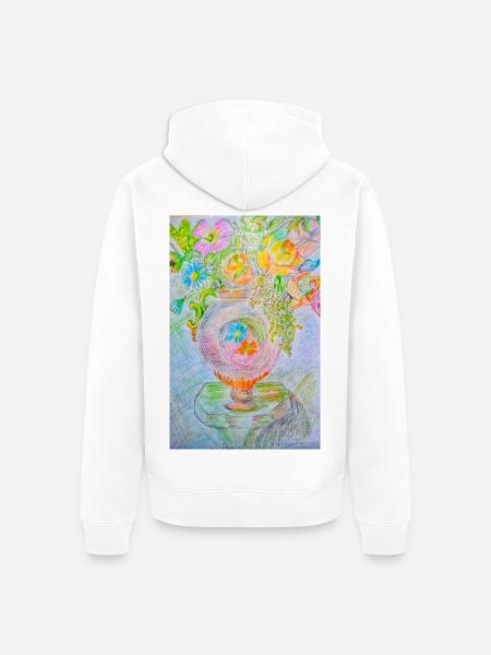 Runde Vase mit verschiedenen Blumen - Unisex Premium Bio Zip Hoodie - Weiß