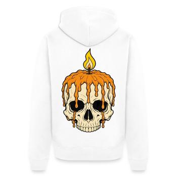 Totenkopf Kerze Flamme Gothic Skull Vektor Shirt - Unisex Premium Bio Zip Hoodie - Weiß - Hinten - Thijin (182cm)