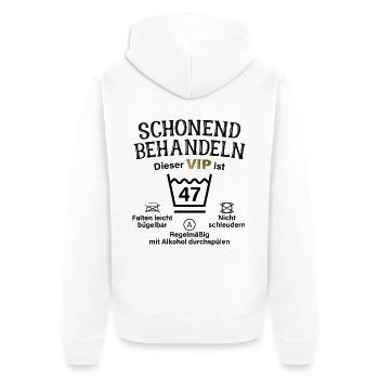 47. Geburtstag Schonend Behandeln 47 VIP ist 47 - Unisex Premium Bio Zip Hoodie - Weiß - Hinten - Thijin (182cm)